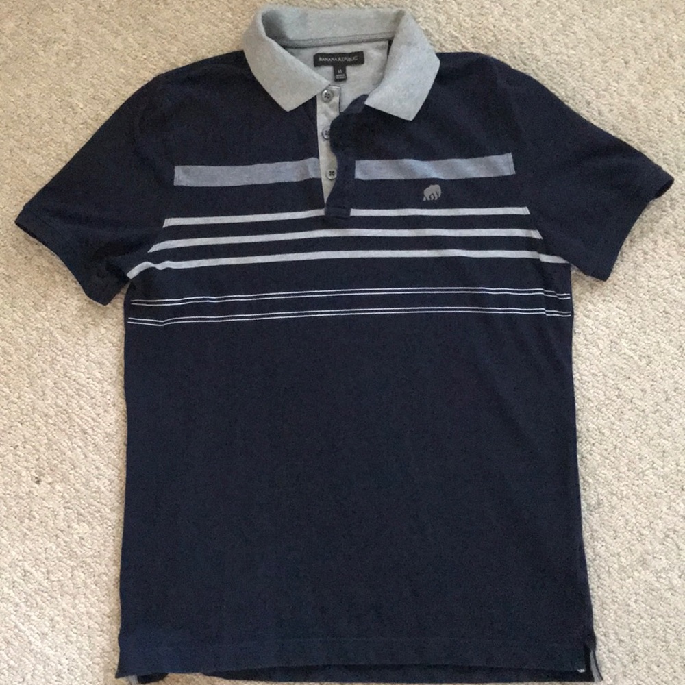 Banana republic blue and gray striped polo shirt